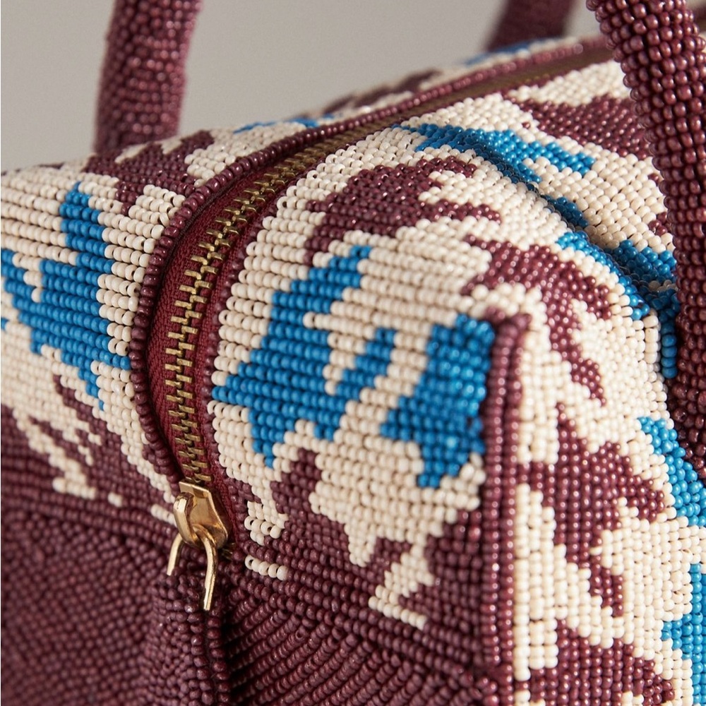 Anthropologie Burgundy and Blue Houndstooth beaded bag - Picture 3 of 3